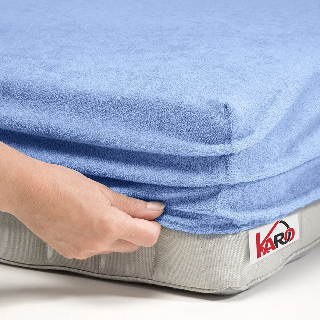 Prześcieradło frotte z gumką 90x200 błękitne 028 grube 200g/m2 KARO — zdjęcie 2