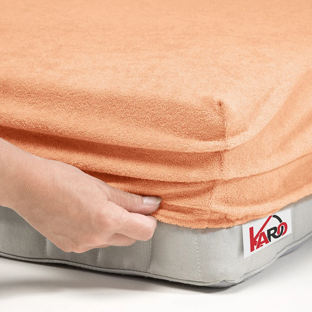 Prześcieradło frotte z gumką 90x200 morelowe 007 grube 200g/m2 KARO — zdjęcie 2