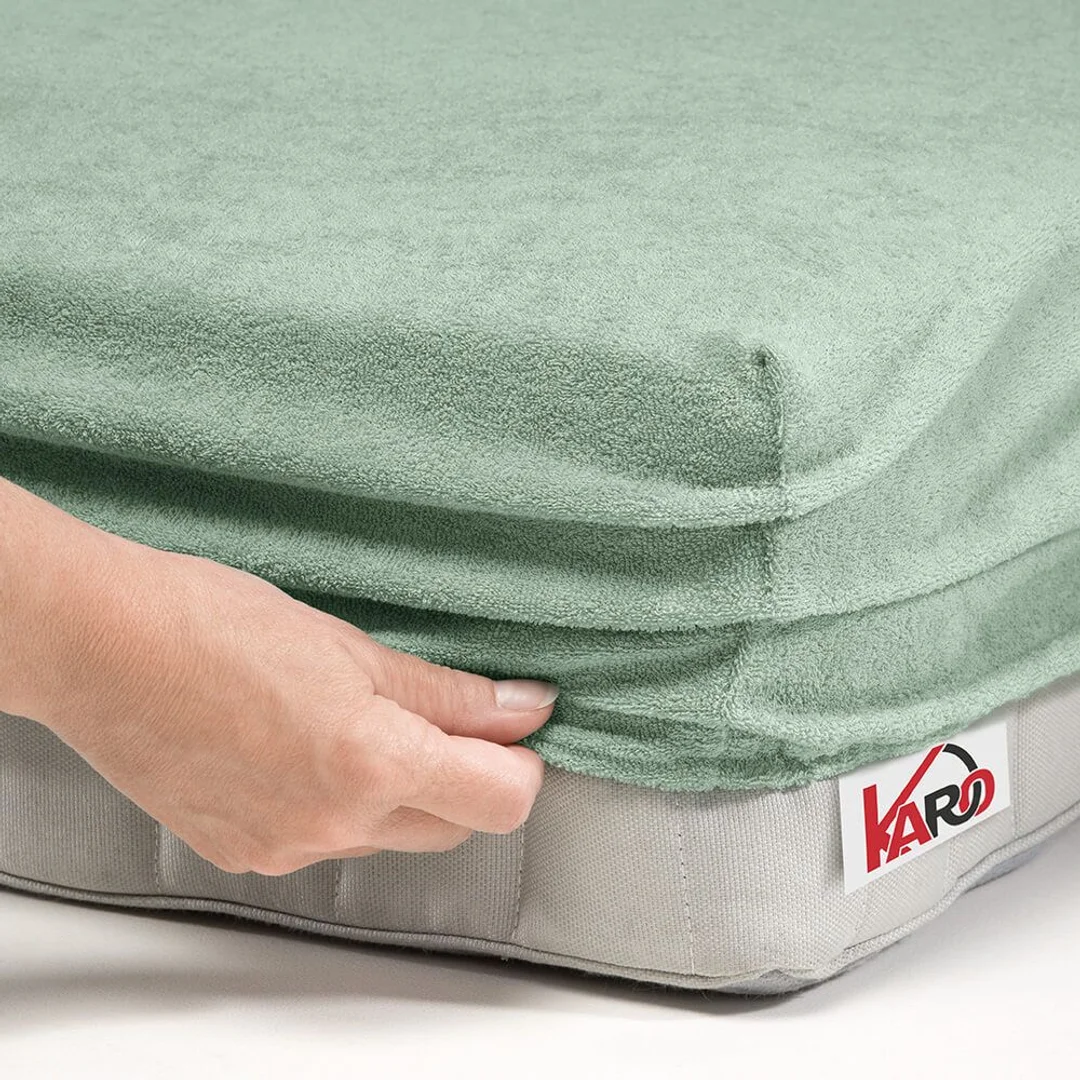 Prześcieradło frotte z gumką 90x200 oliwkowe 013 grube 200g/m2 KARO — zdjęcie 2