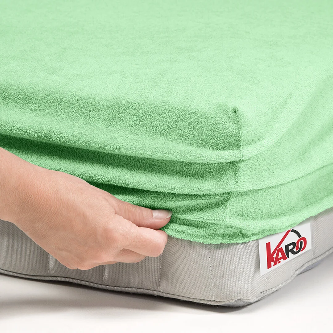Prześcieradło frotte z gumką 90x200 seledynowe 012 grube 200g/m2 KARO — zdjęcie 2