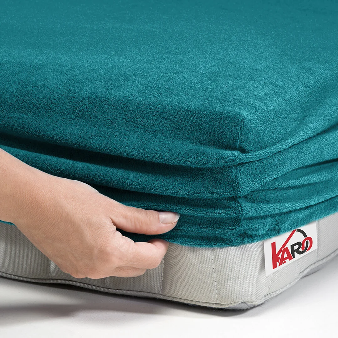 Prześcieradło frotte z gumką 90x200 turkusowe morskie 048 grube 200g/m2 KARO — zdjęcie 2