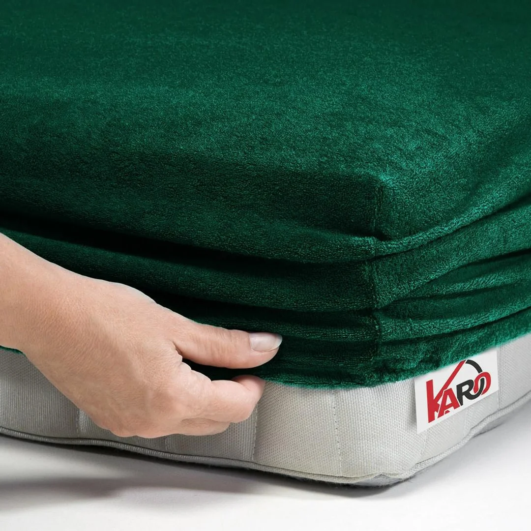 Prześcieradło frotte z gumką 90x200 zielone butelkowe 074 grube 200g/m2 KARO — zdjęcie 2