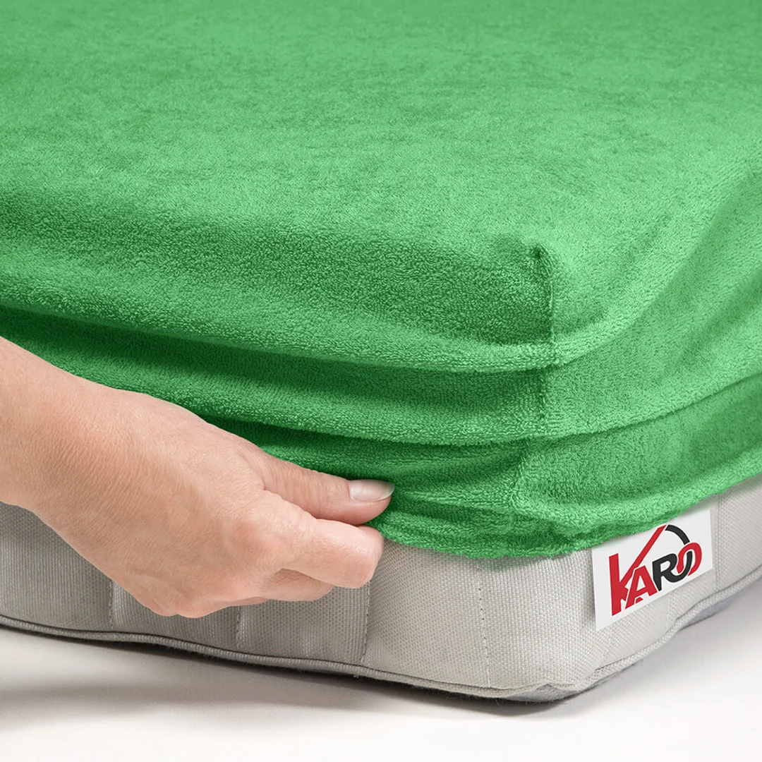 Prześcieradło frotte z gumką 90x200 zielone groszkowe 015 grube 200g/m2 KARO — zdjęcie 2