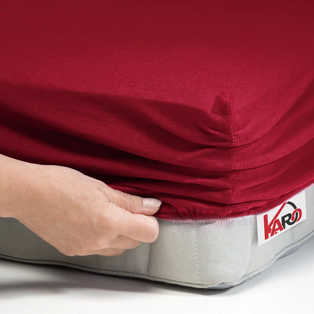 Prześcieradło jersey z gumką 160x200 bordowe 026 grube 150g/m2 KARO — zdjęcie 2