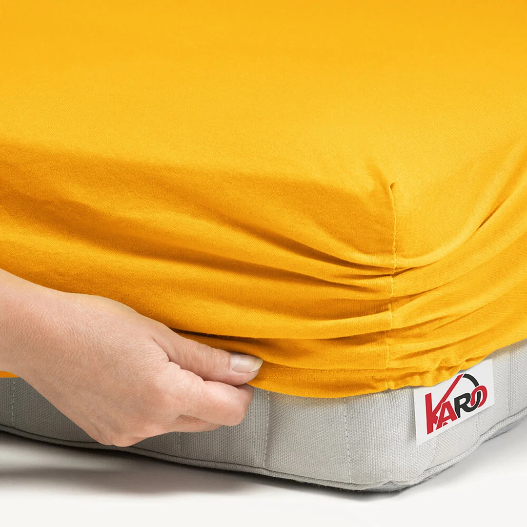 Prześcieradło jersey z gumką 160x200 musztardowe słoneczne 005 grube 150g/m2 KARO — zdjęcie 2