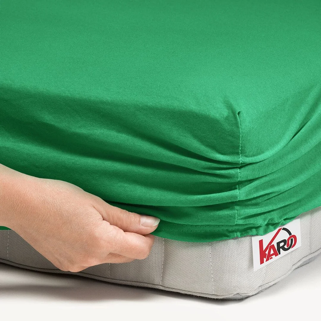 Prześcieradło jersey z gumką 160x200 zielone trawiaste 049 grube 150g/m2 KARO — zdjęcie 2
