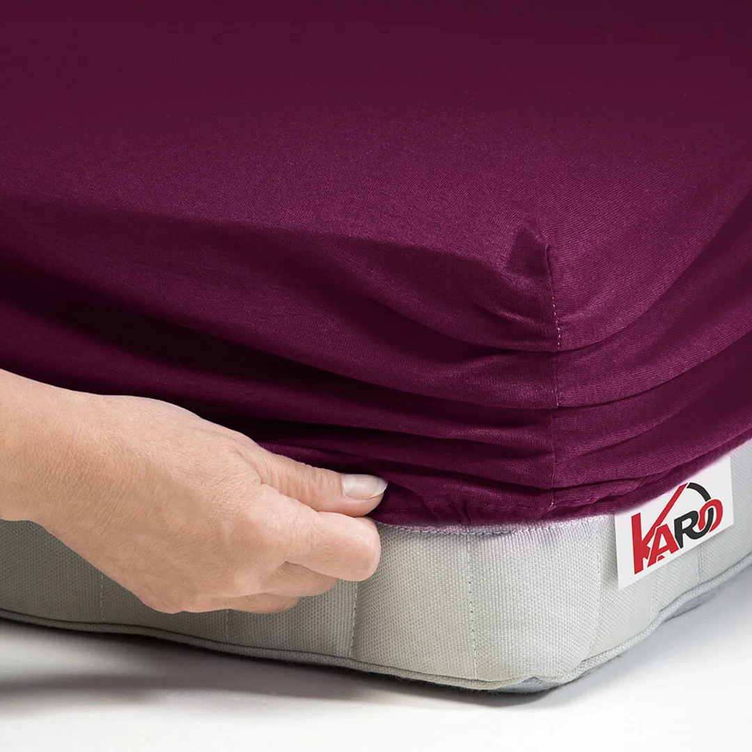 Prześcieradło jersey z gumką 180x200 śliwkowe 027 grube 150g/m2 KARO — zdjęcie 2