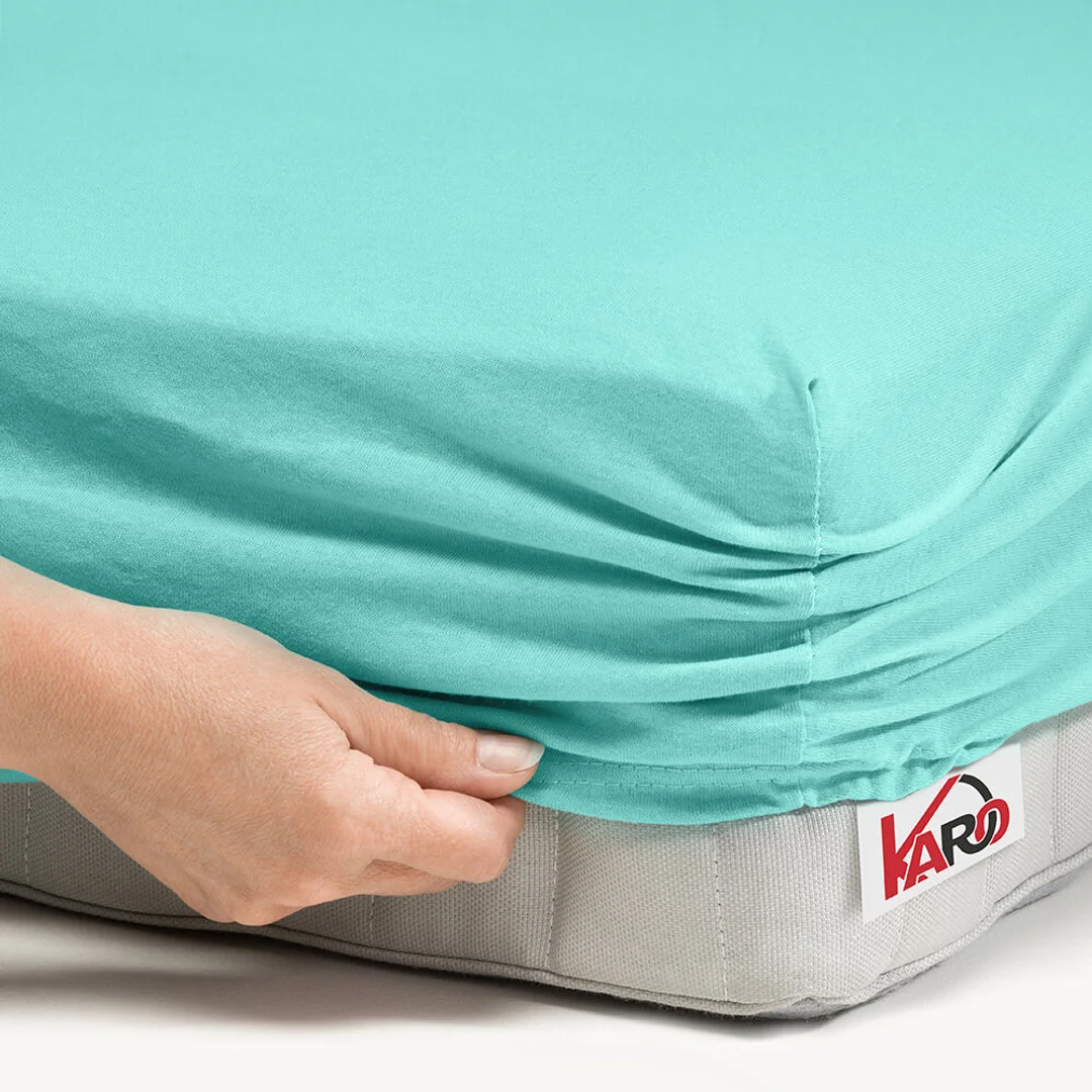 Prześcieradło jersey z gumką 220x240 miętowe 054 grube 150g/m2 KARO — zdjęcie 2