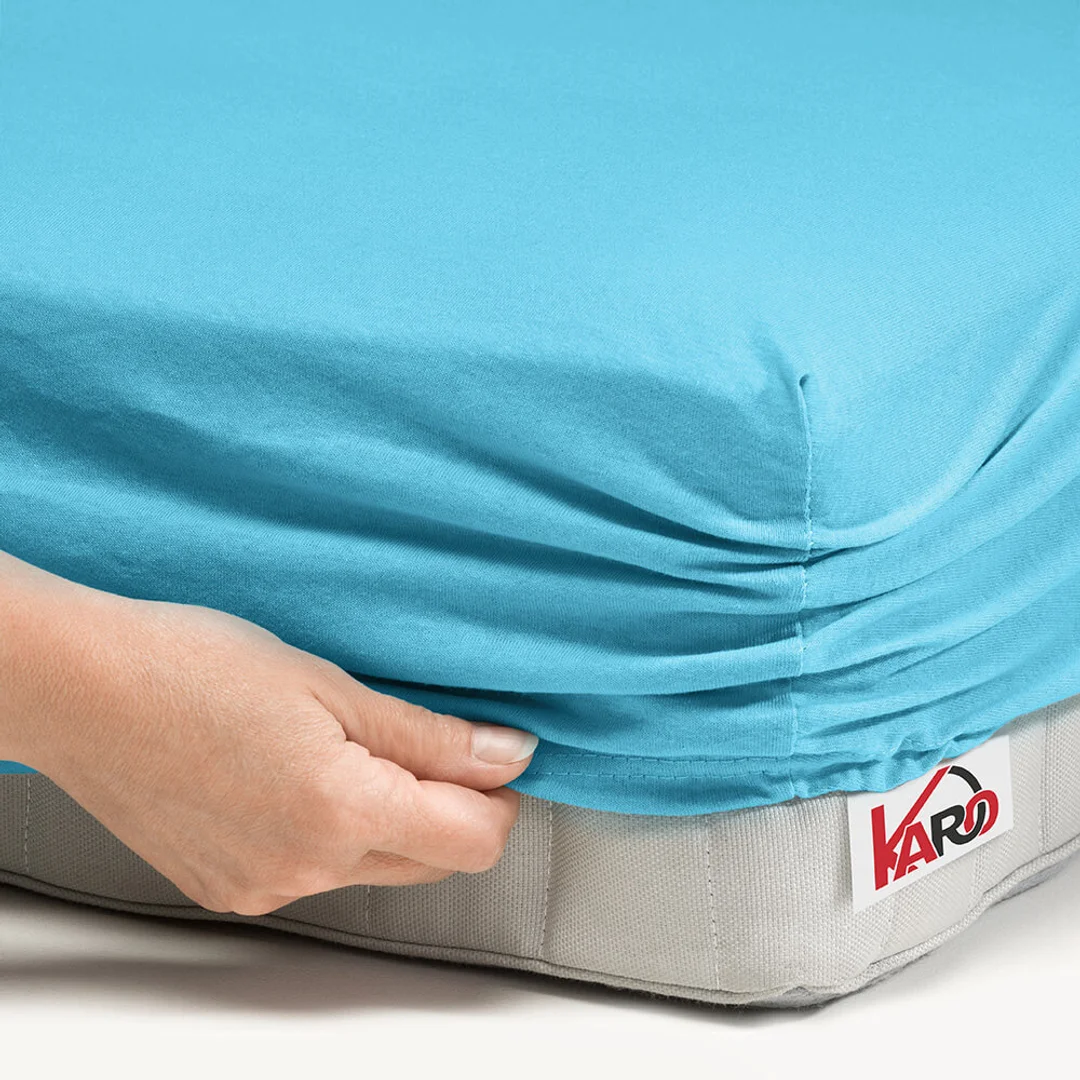 Prześcieradło jersey z gumką 220x240 turkusowe 030 grube 150g/m2 KARO — zdjęcie 2