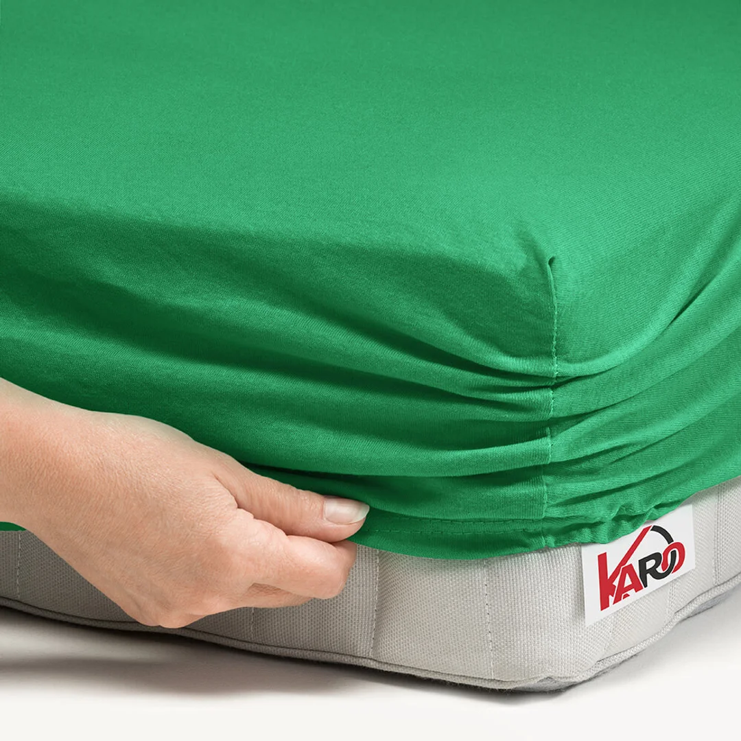 Prześcieradło jersey z gumką 220x240 zielone trawiaste 049 grube 150g/m2 KARO — zdjęcie 2