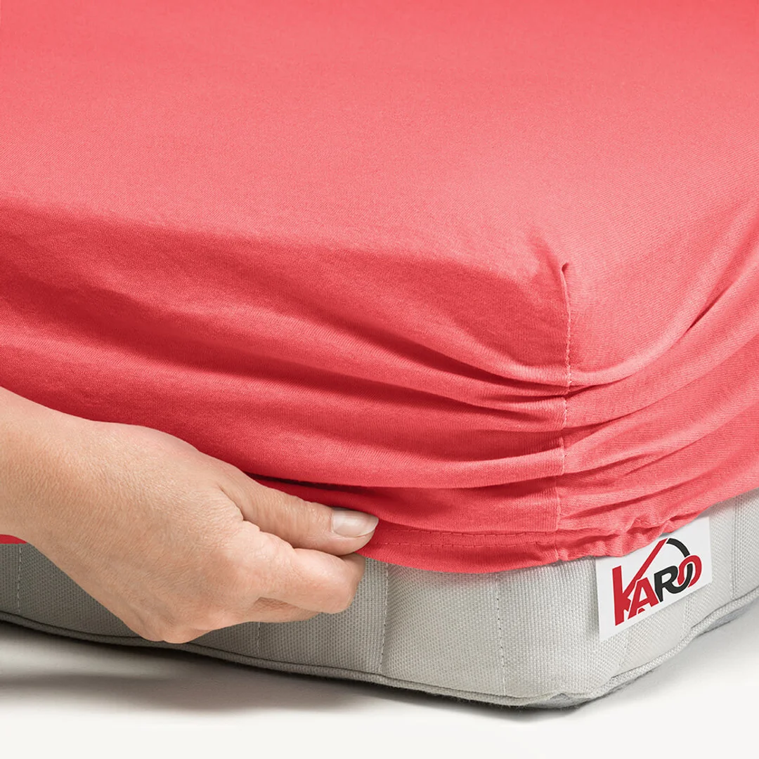 Prześcieradło jersey z gumką 70x140 malinowe 046 grube 150g/m2 KARO — zdjęcie 2