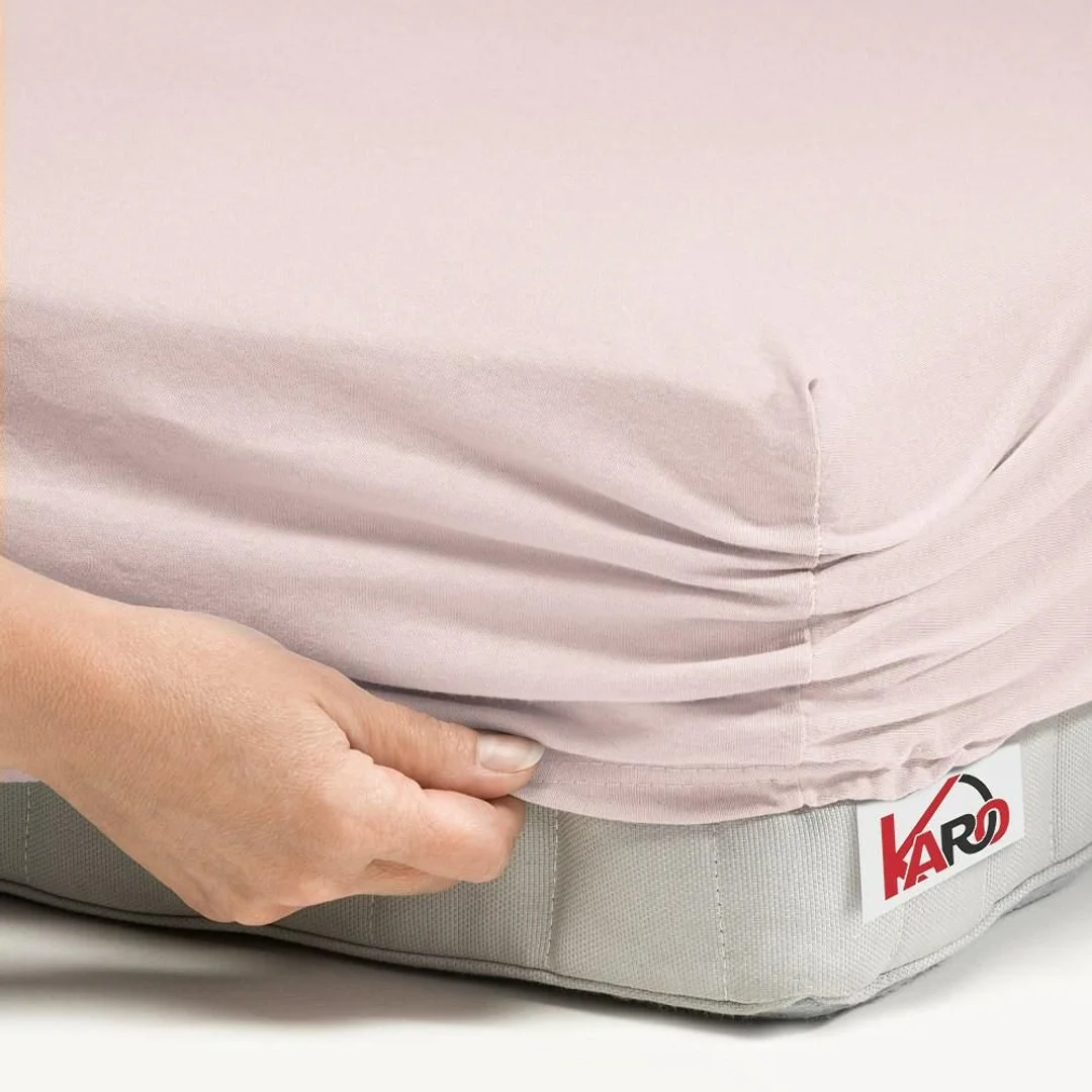 Prześcieradło jersey z gumką 70x140 różowe pudrowe 064 grube 150g/m2 KARO — zdjęcie 2