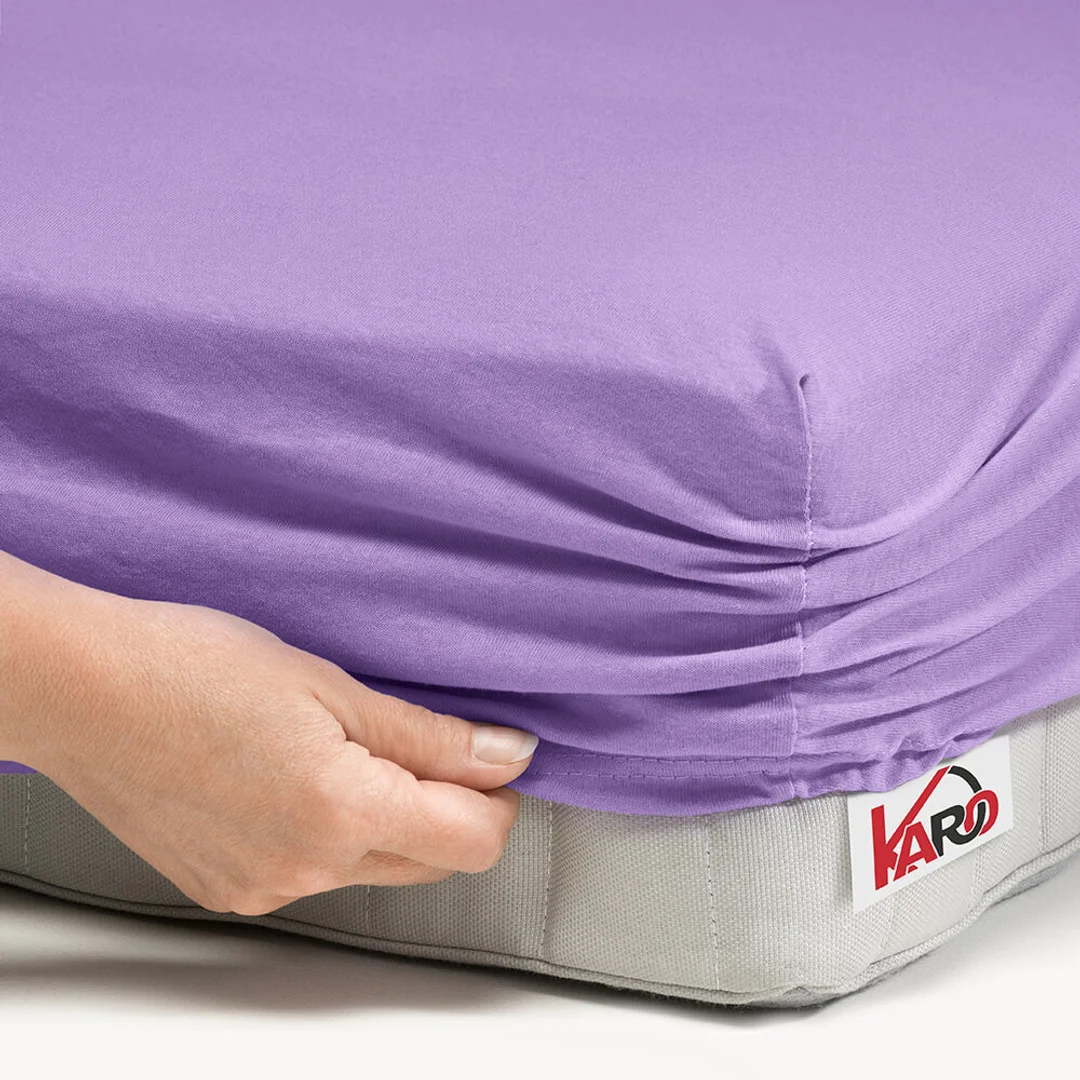 Prześcieradło jersey z gumką 80x160 fioletowe 022 grube 150g/m2 KARO — zdjęcie 2