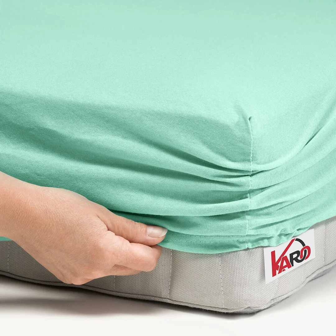 Prześcieradło jersey z gumką 80x160 pistacjowe 014 grube 150g/m2 KARO — zdjęcie 2