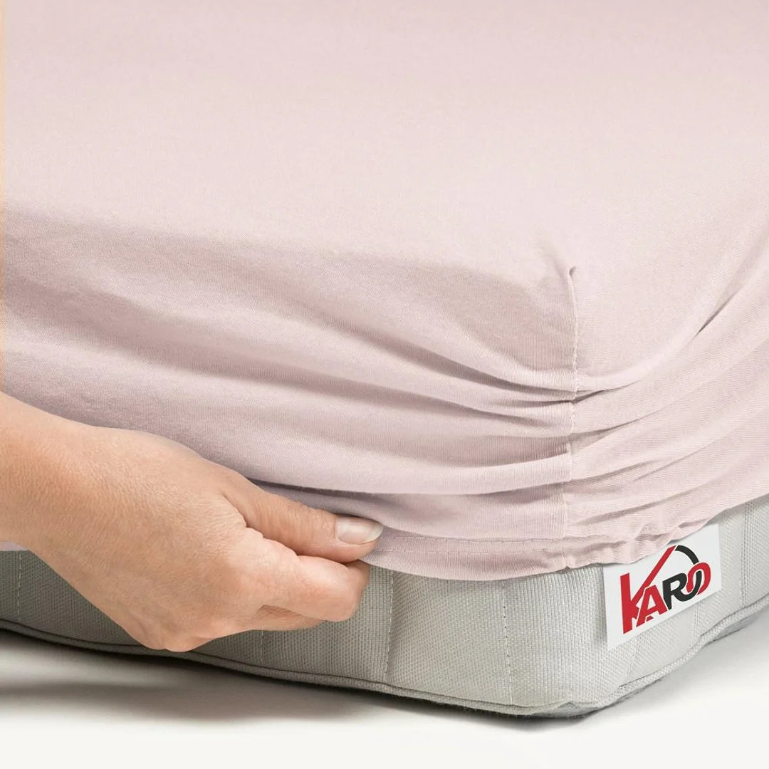 Prześcieradło jersey z gumką 80x160 różowe pudrowe 064 grube 150g/m2 KARO — zdjęcie 2