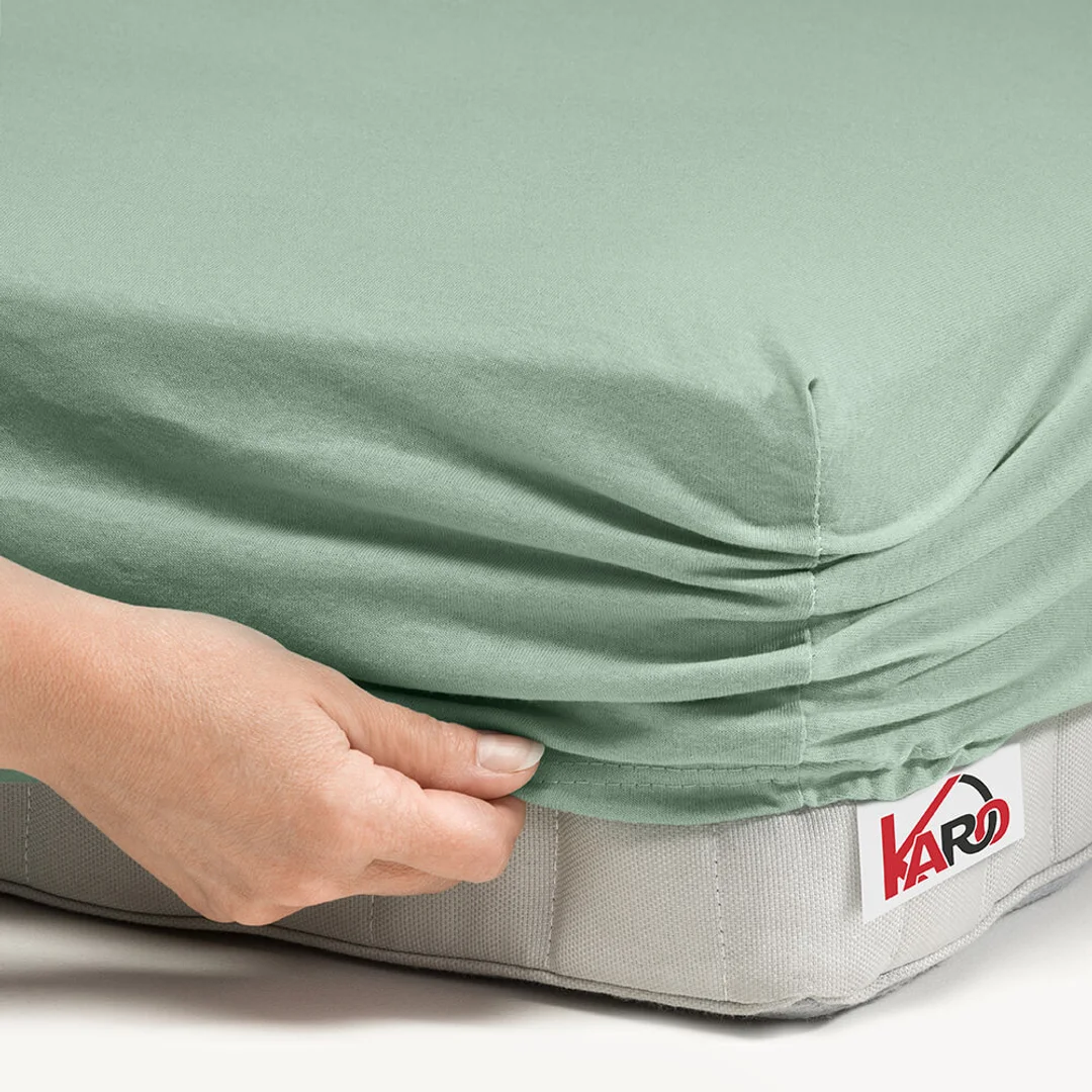 Prześcieradło jersey z gumką 80x200 oliwkowe 013 grube 150g/m2 KARO — zdjęcie 2