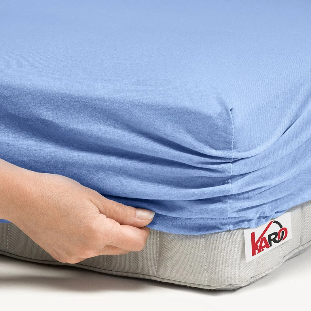 Prześcieradło jersey z gumką 90x200 błękitne 028 grube 150g/m2 KARO — zdjęcie 2
