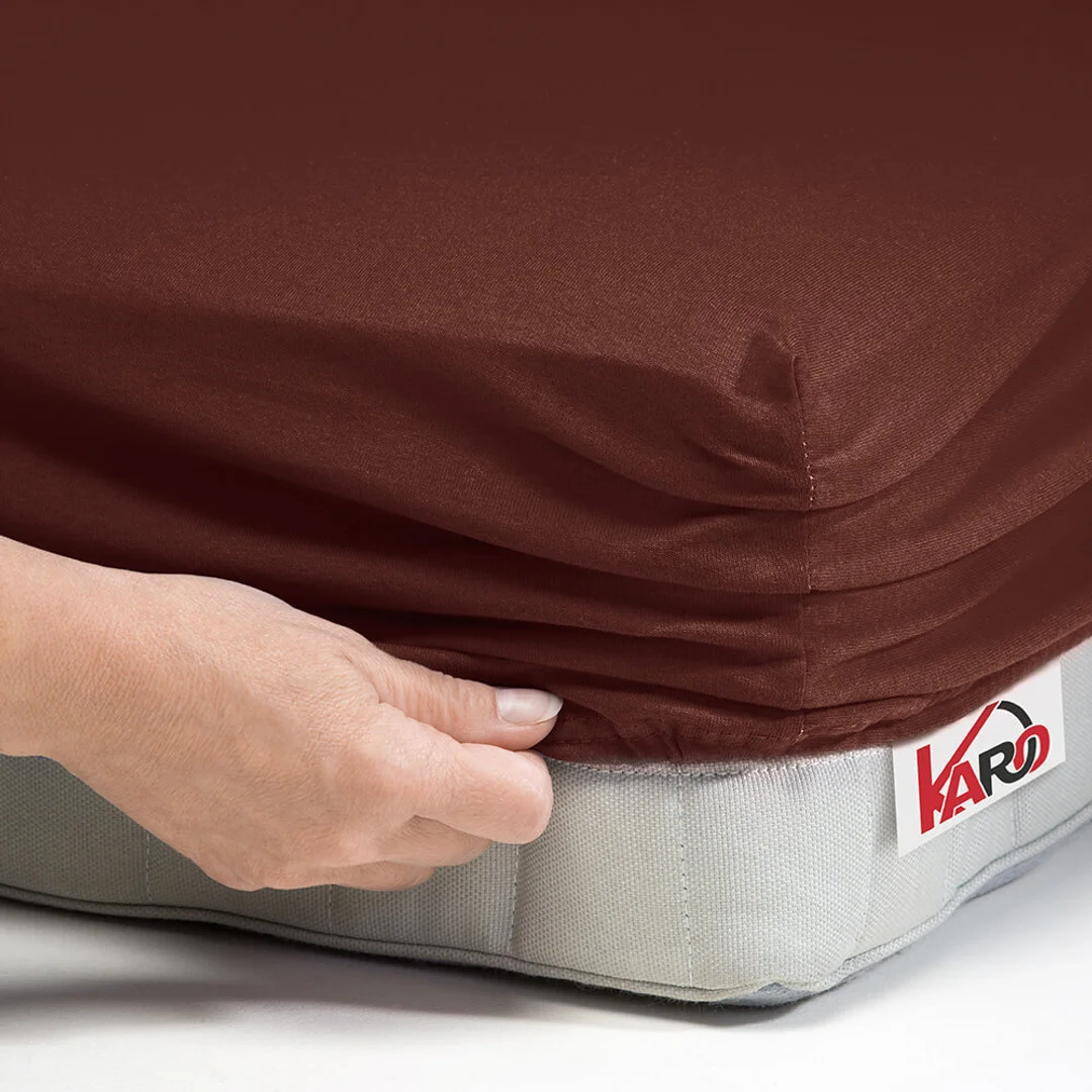 Prześcieradło jersey z gumką 90x200 czekoladowe 042 grube 150g/m2 KARO — zdjęcie 2