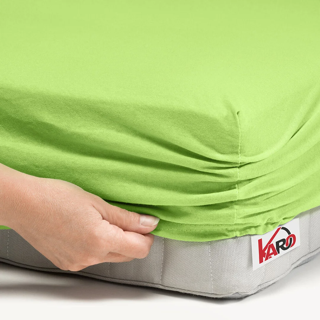 Prześcieradło jersey z gumką 90x200 limonkowe 058 grube 150g/m2 KARO — zdjęcie 2