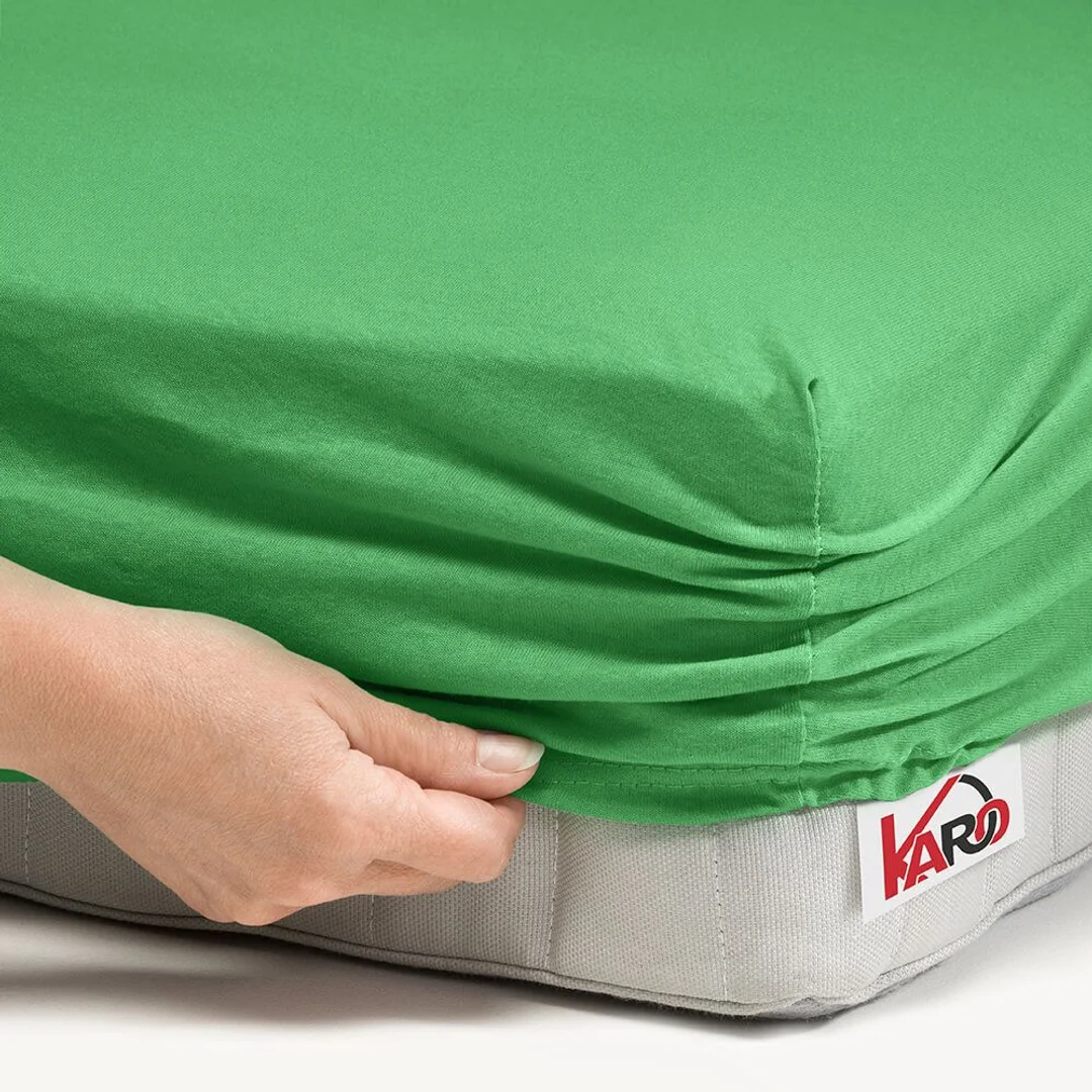 Prześcieradło jersey z gumką 90x200 zielone groszkowe 015 grube 150g/m2 KARO — zdjęcie 2