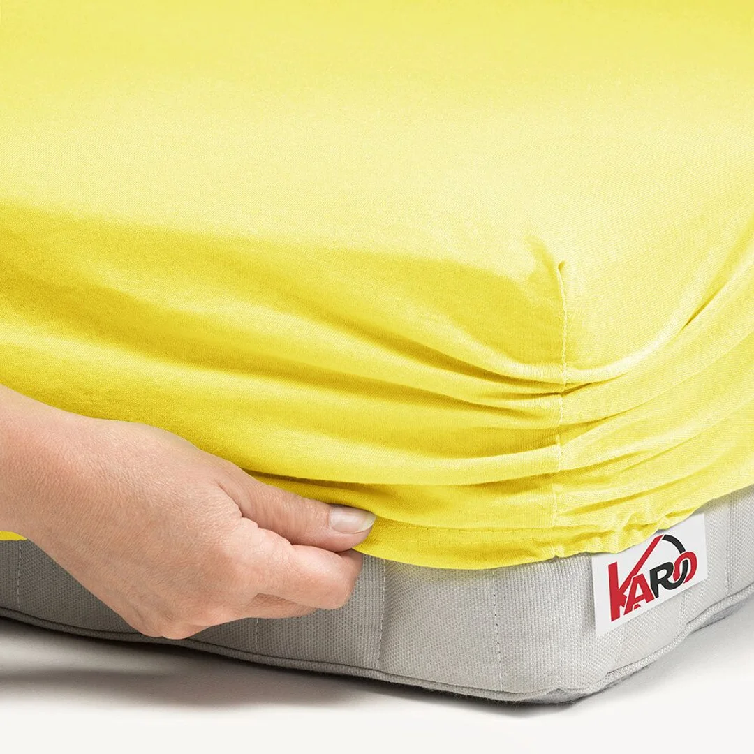 Prześcieradło jersey z gumką 90x200 żółte cytrynowe 004 grube 150g/m2 KARO — zdjęcie 2