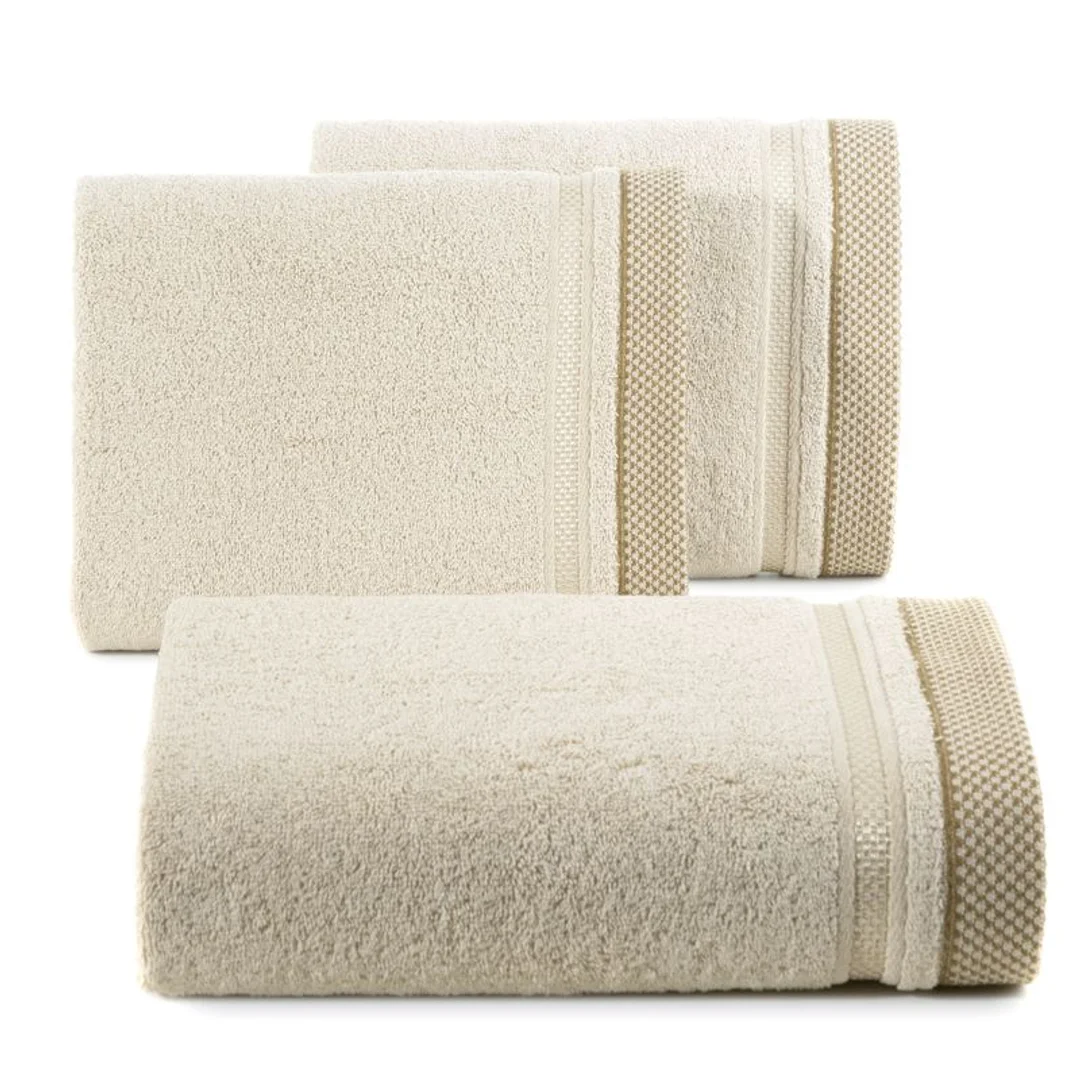 Ręcznik 50x90 Kinga beżowy z ozdobną bordiurą w pasy 485g/m2 frotte Eurofirany — zdjęcie 4