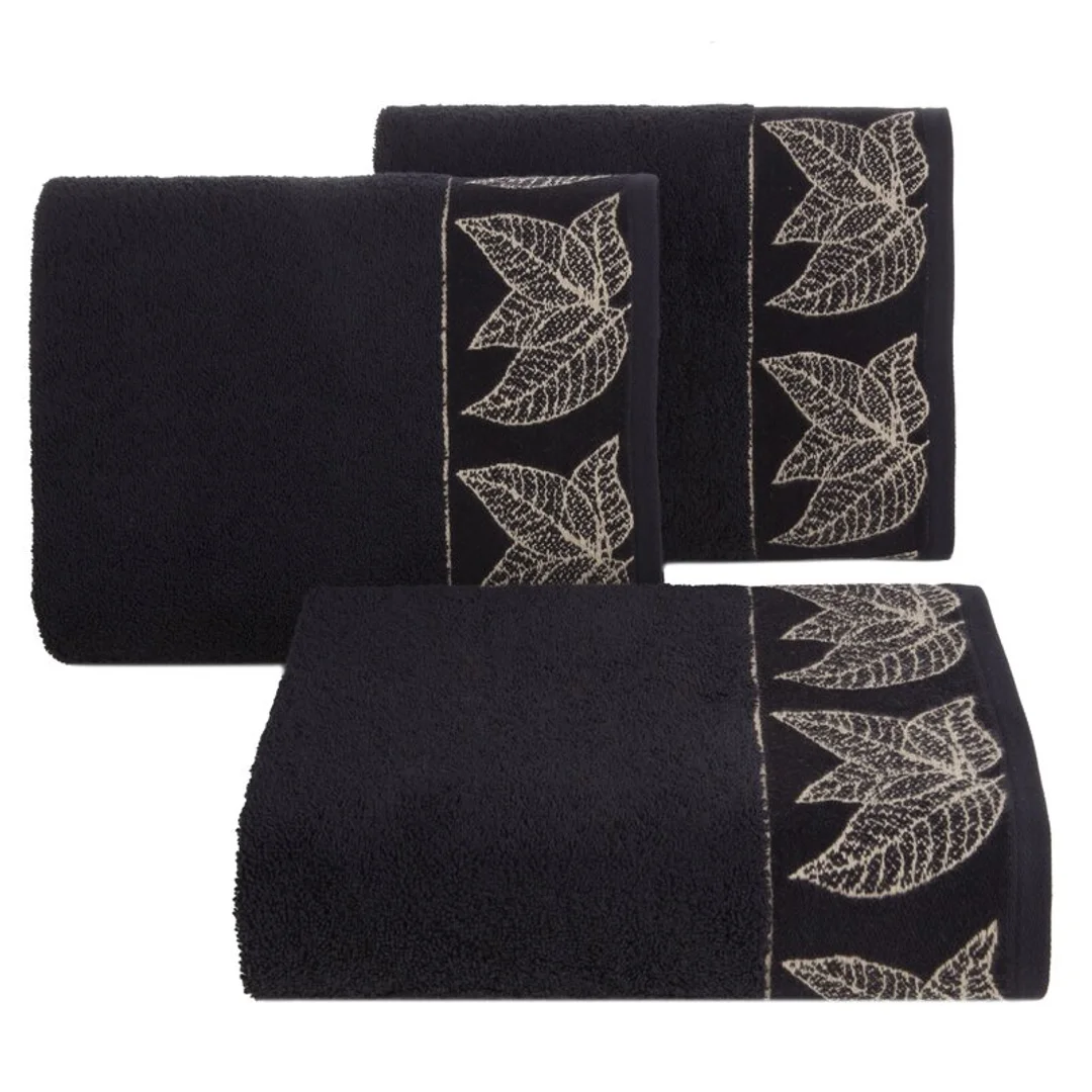 Ręcznik 70x140 Victoria 8 czarny złoty liście 500g/2 frotte Limited Collection Eurofirany — zdjęcie 2