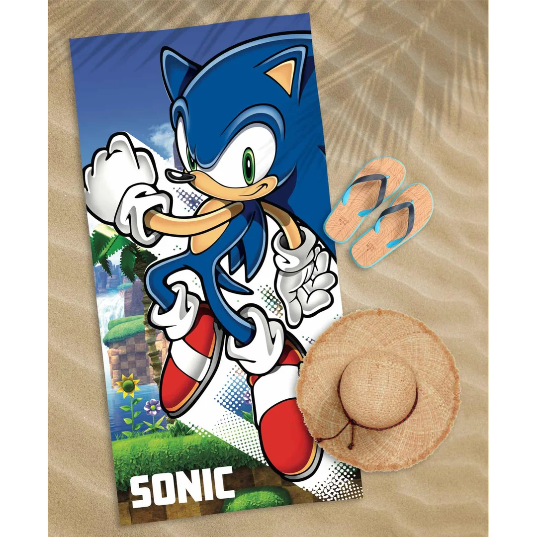 Ręcznik dziecięcy 70x140 Sonic niebieski biały zielony bawełniany SON 01 T — zdjęcie 2