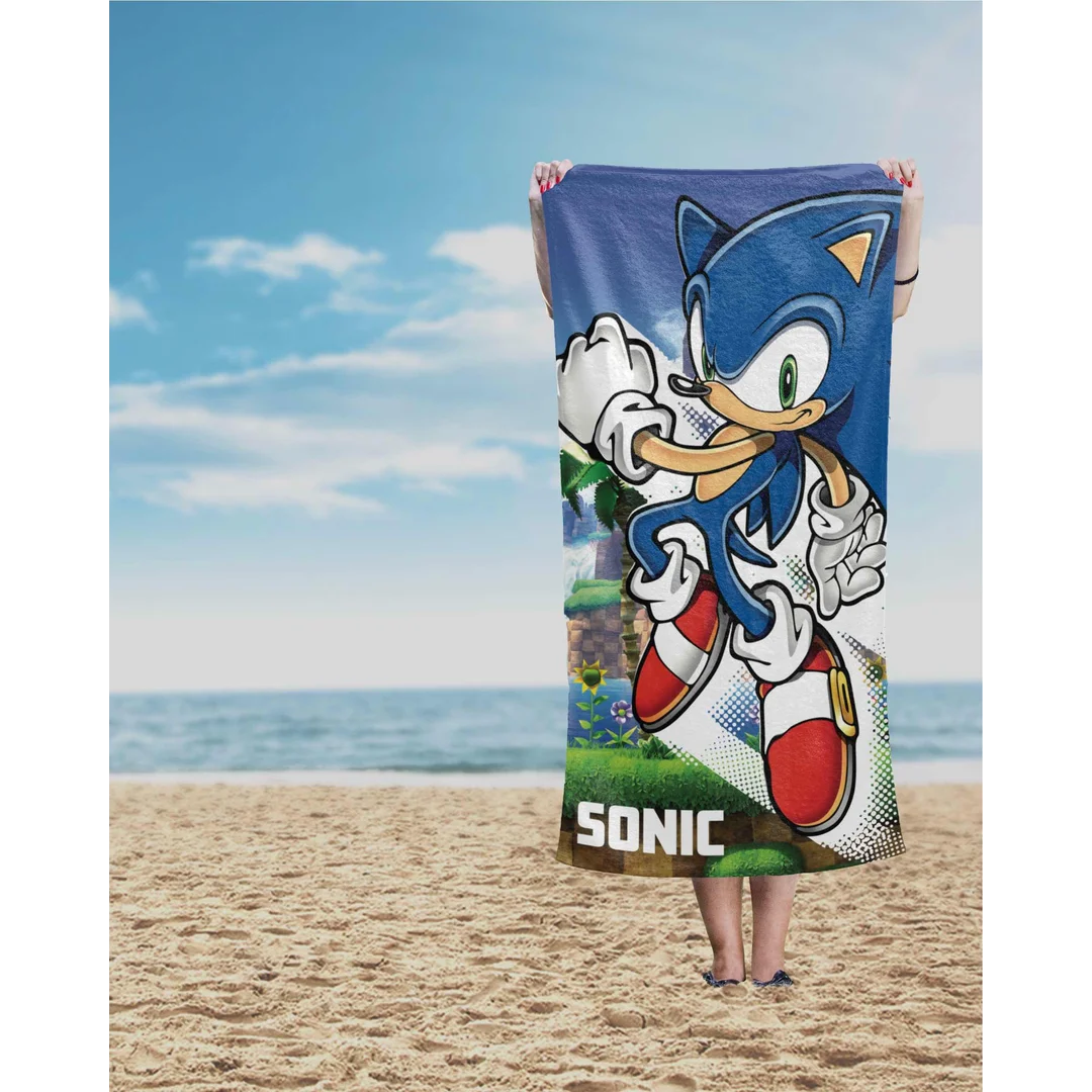 Ręcznik dziecięcy 70x140 Sonic niebieski biały zielony bawełniany SON 01 T — zdjęcie 3