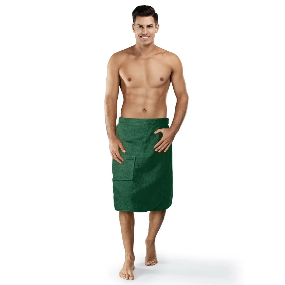 Ręcznik męski do sauny Kilt L/XL zielony butelkowy frotte bawełniany — zdjęcie 3