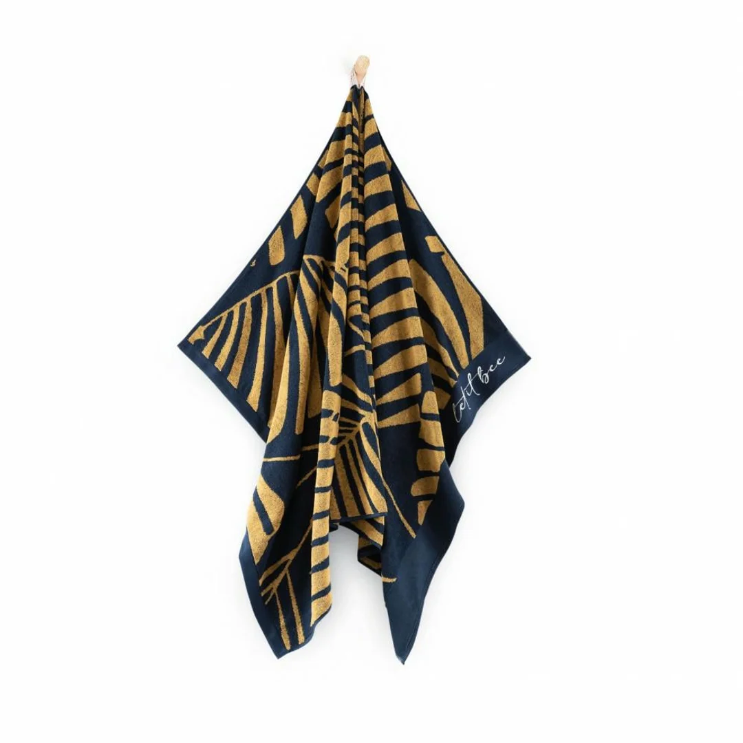 Ręcznik plażowy 100x160 Let it Bee Palms granatowy miodowy 380g/m2 Zwoltex — zdjęcie 2