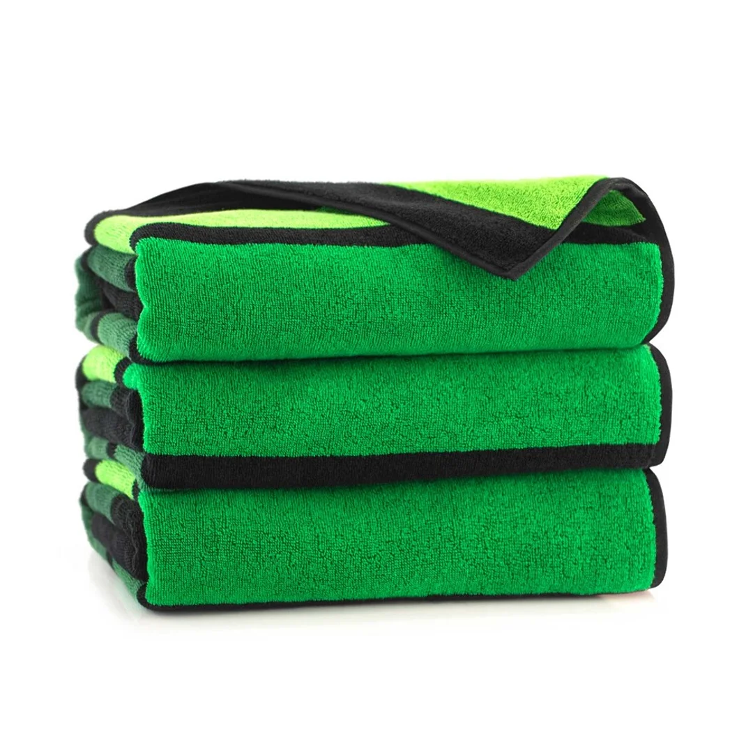 Ręcznik plażowy 100x160 Light zielony czarny pasy frotte 380 g/m2 8881/3 — zdjęcie 3