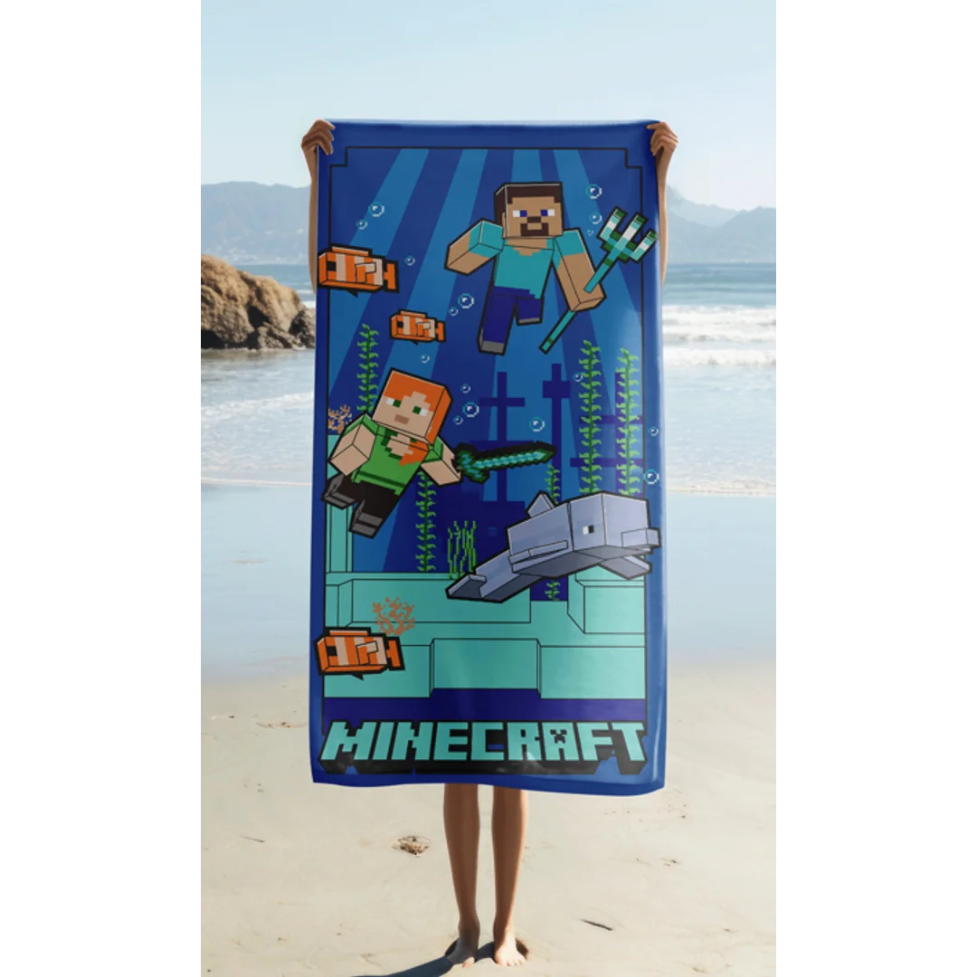 Ręcznik plażowy 70x140 Minecraft Podwodna zabawa niebieski szybkoschnący — zdjęcie 2