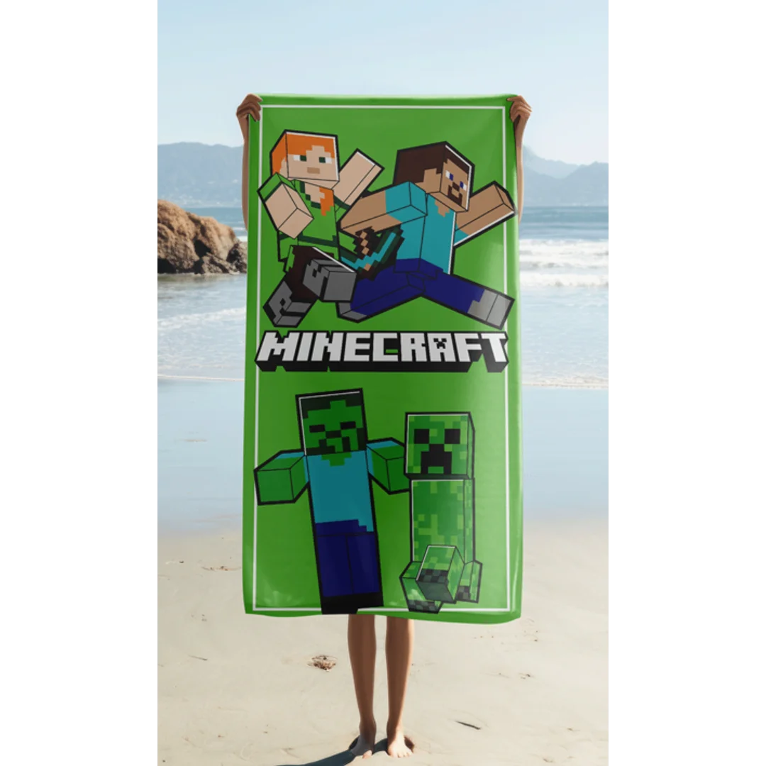 Ręcznik plażowy 70x140 Minecraft "Power Walking" zielony szybkoschnący — zdjęcie 2