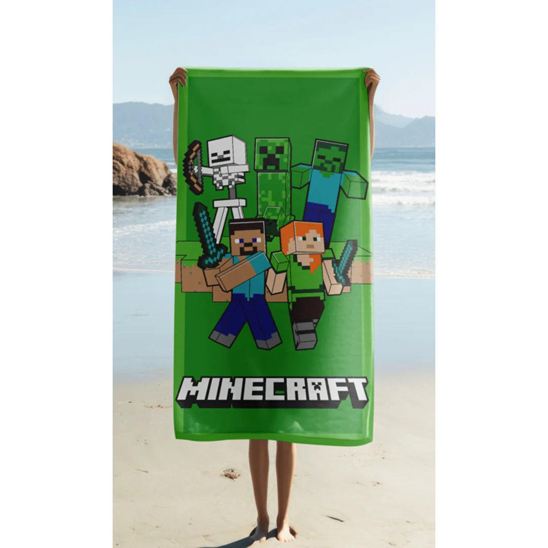 Ręcznik plażowy 70x140 Minecraft zielony szybkoschnący — zdjęcie 2