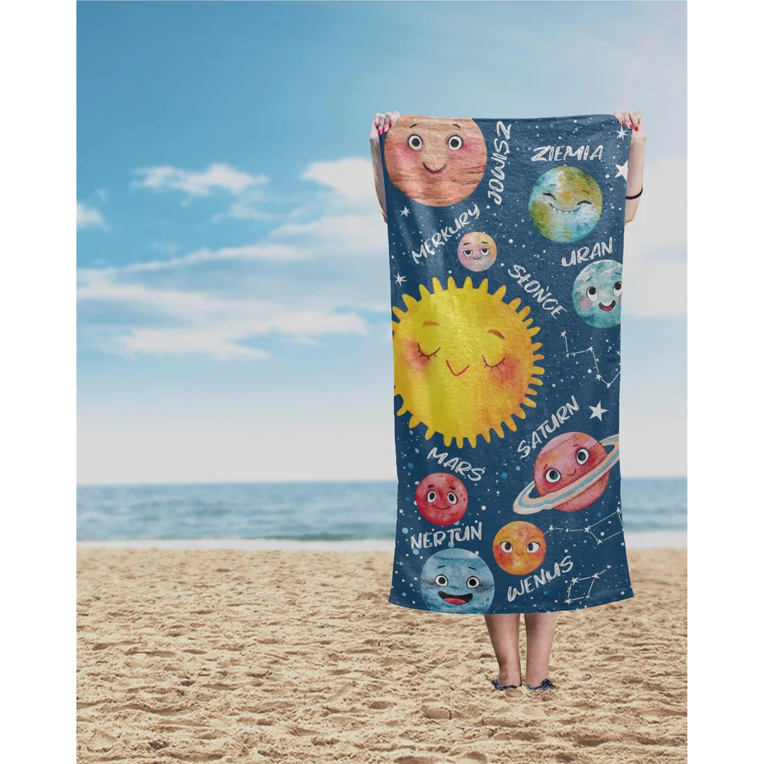 Ręcznik plażowy 70x140 Planety 93 niebieski kolorowy dziecięcy bawełniany — zdjęcie 2