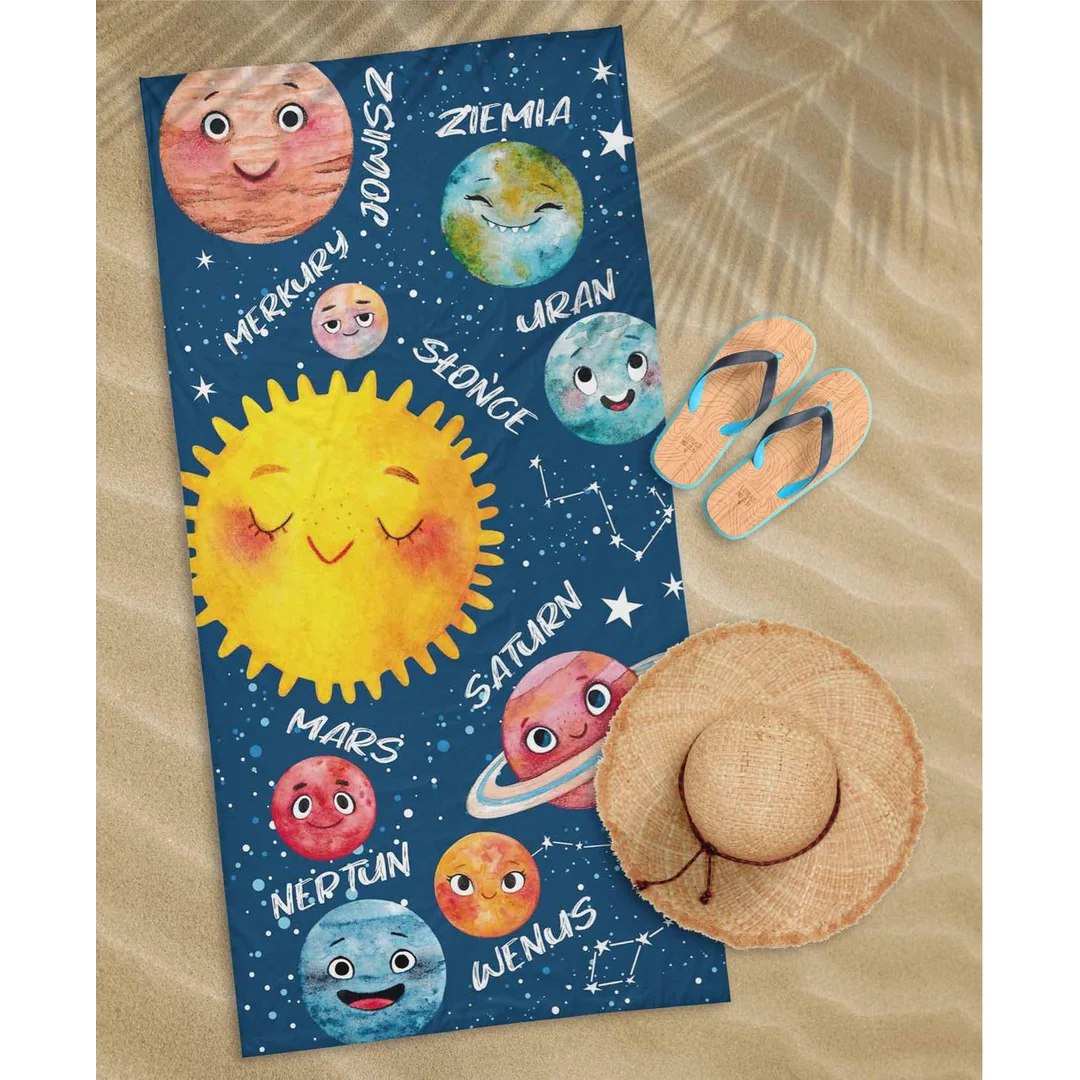 Ręcznik plażowy 70x140 Planety 93 niebieski kolorowy dziecięcy bawełniany — zdjęcie 3
