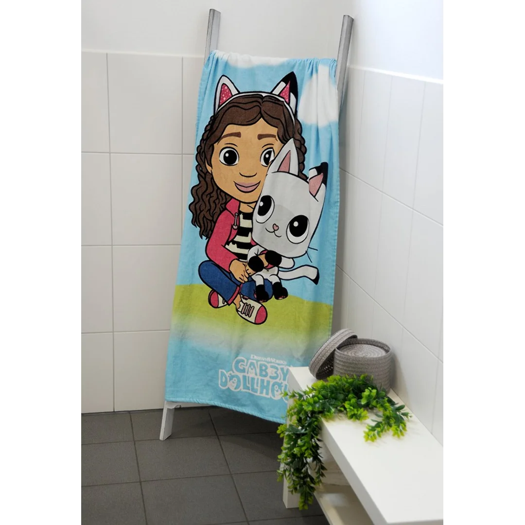 Ręcznik plażowy 75x150 Koci domek Gabi niebieski dziecięcy bawełniany H23 — zdjęcie 2