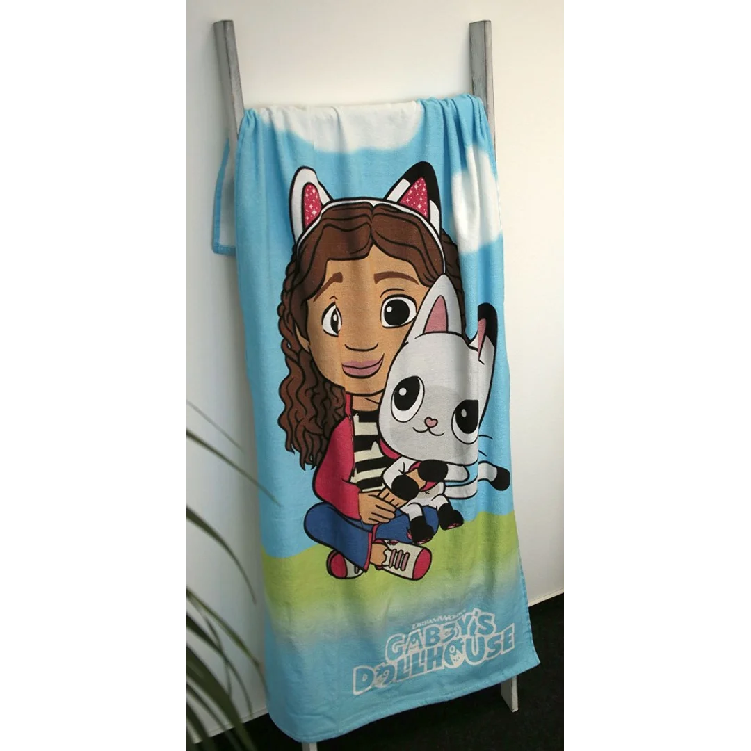 Ręcznik plażowy 75x150 Koci domek Gabi niebieski dziecięcy bawełniany H23 — zdjęcie 3
