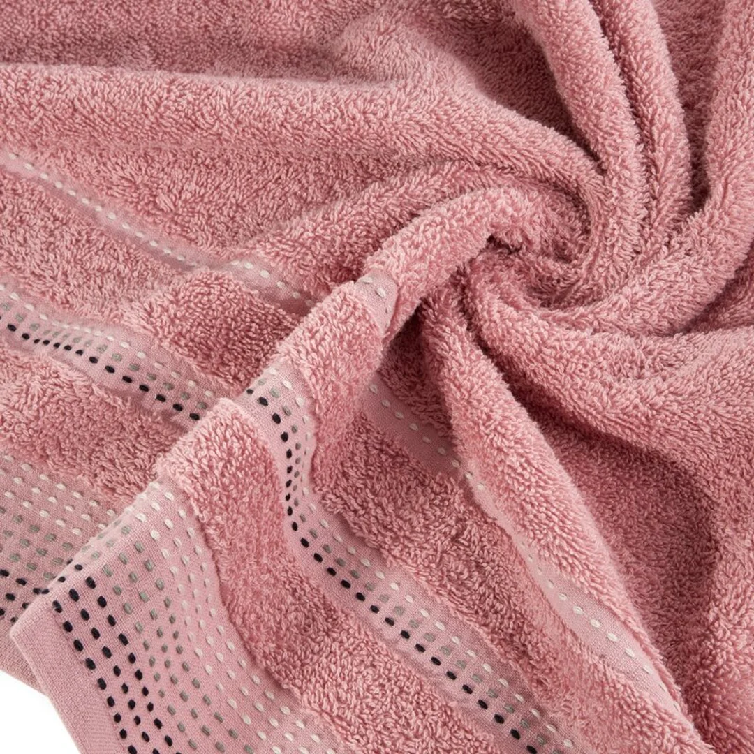 Ręcznik Pola 50x90 23 pudrowy różowy zdobiony kolorową bordiurą w stylu fastrygi frotte 500 g/m2 Eurofirany — zdjęcie 8
