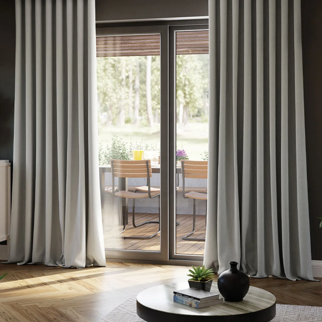 Zasłona gotowa na taśmie 140x250 003 pastelowy szary Super Blackout — zdjęcie 3