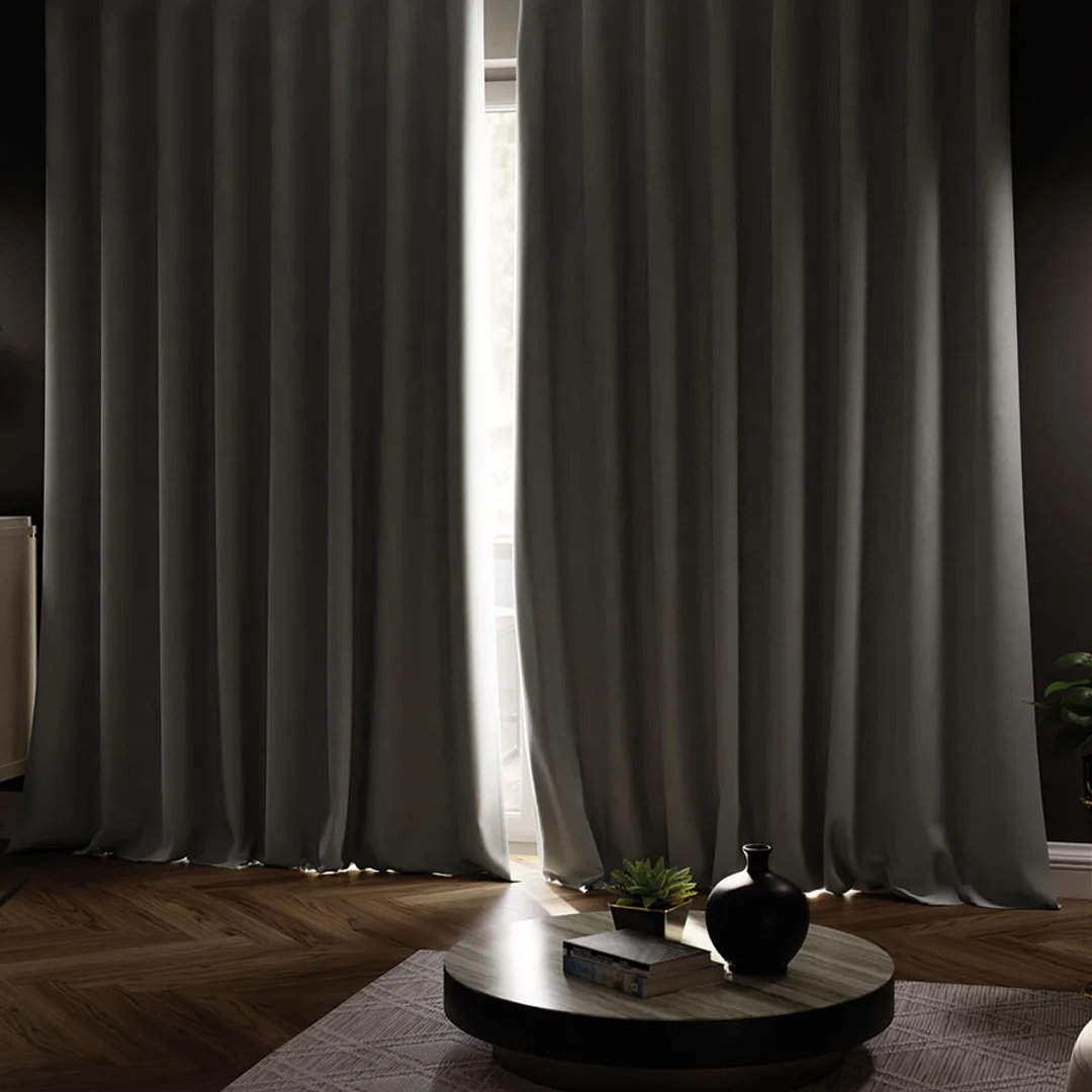 Zasłona gotowa na taśmie 140x250 003 pastelowy szary Super Blackout — zdjęcie 4