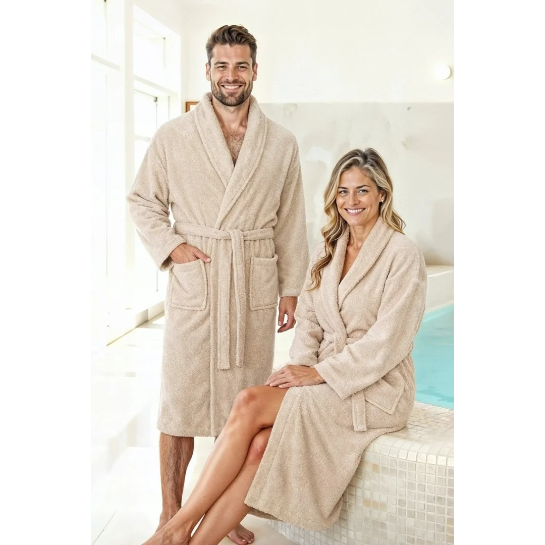 Szlafrok frotte Prestiż L/XL beżowy jasny bawełniany hotelowy 450g/m2 — zdjęcie 3