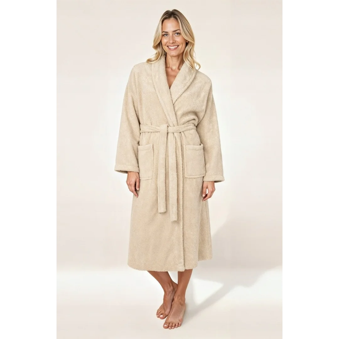Szlafrok frotte Prestiż L/XL beżowy jasny bawełniany hotelowy 450g/m2 — zdjęcie 4