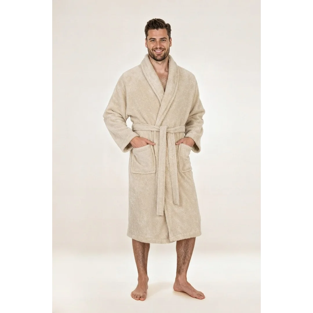 Szlafrok frotte Prestiż L/XL beżowy jasny bawełniany hotelowy 450g/m2 — zdjęcie 5