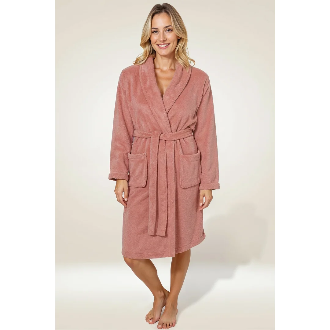 Szlafrok frotte Prestiż L/XL różowy pudrowy bawełniany hotelowy 450g/m2 — zdjęcie 3