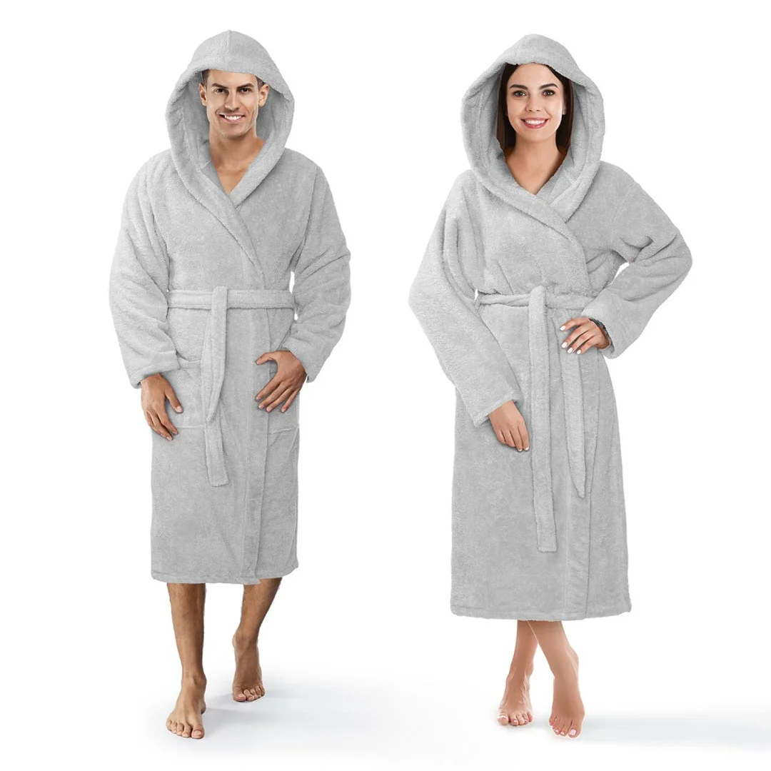 Szlafrok z kapturem frotte Robin S/M szary bawełniany hotelowy 450g/m2 — zdjęcie 3