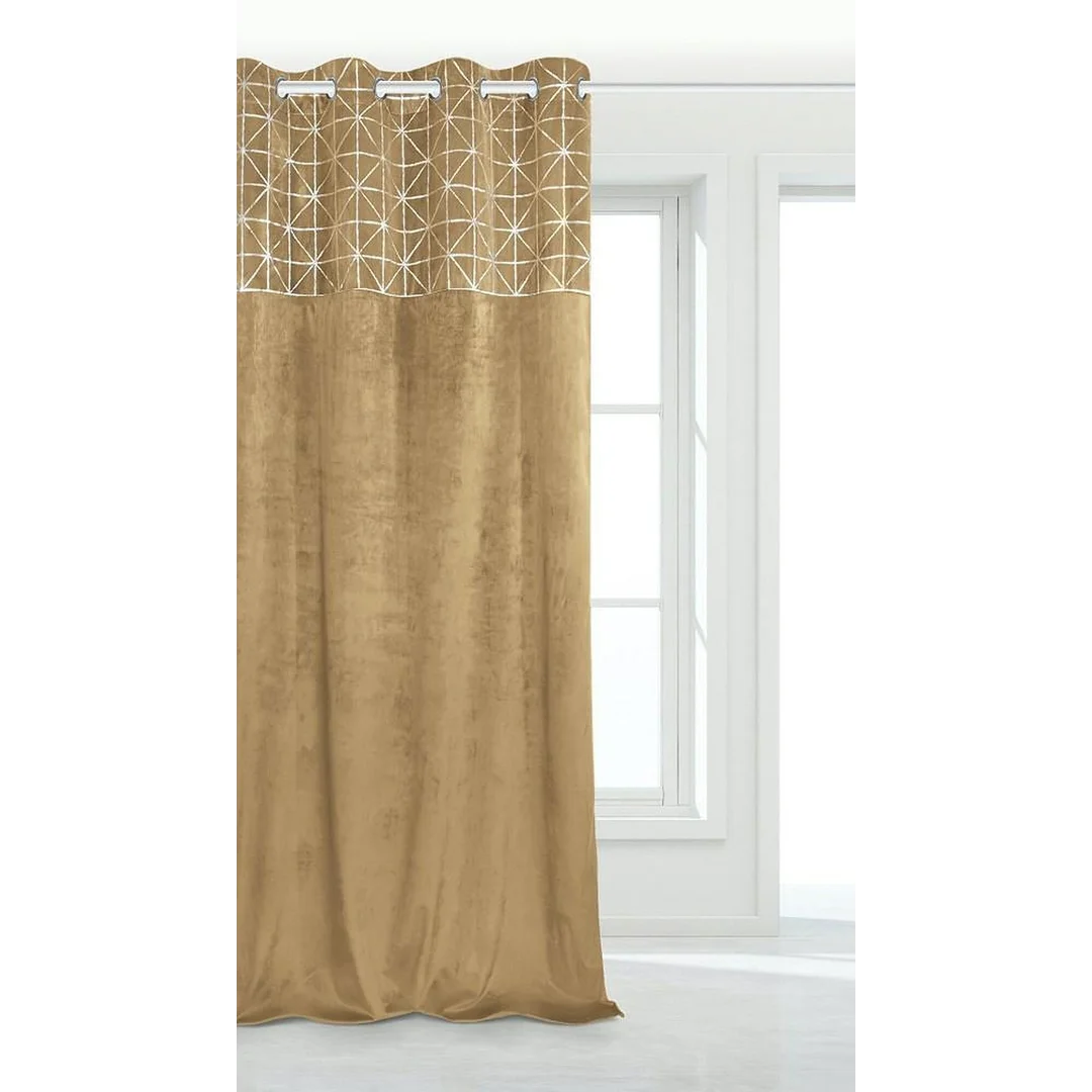 Zasłona 140x250 Glossy musztardowa srebrna welurowa gotowa na przelotkach — zdjęcie 3
