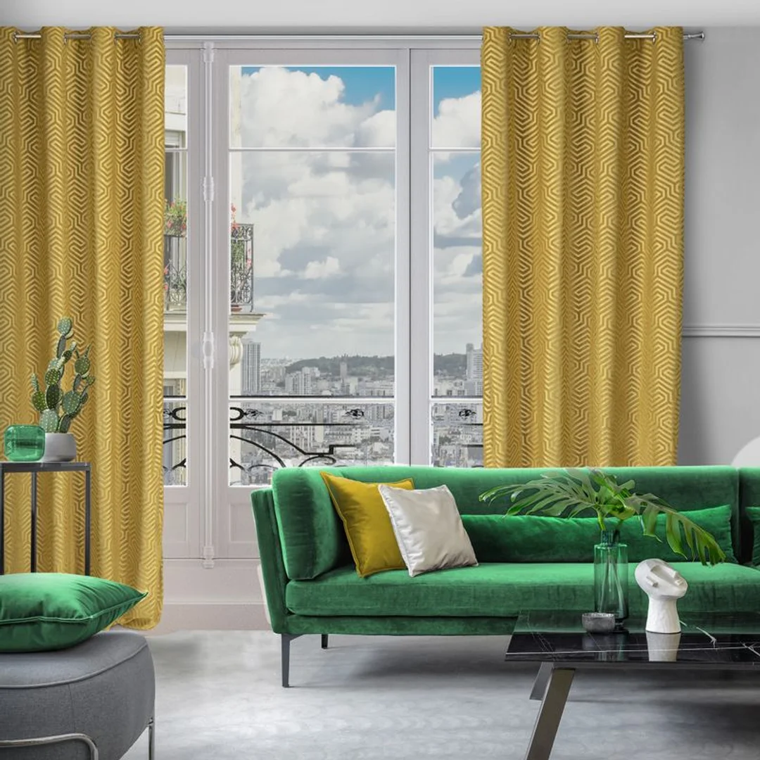 Zasłona 140x250 Inga miodowa gotowa na przelotkach welurowa z żakardowym geometrycznym wzorem Pierre Cardin — zdjęcie 10