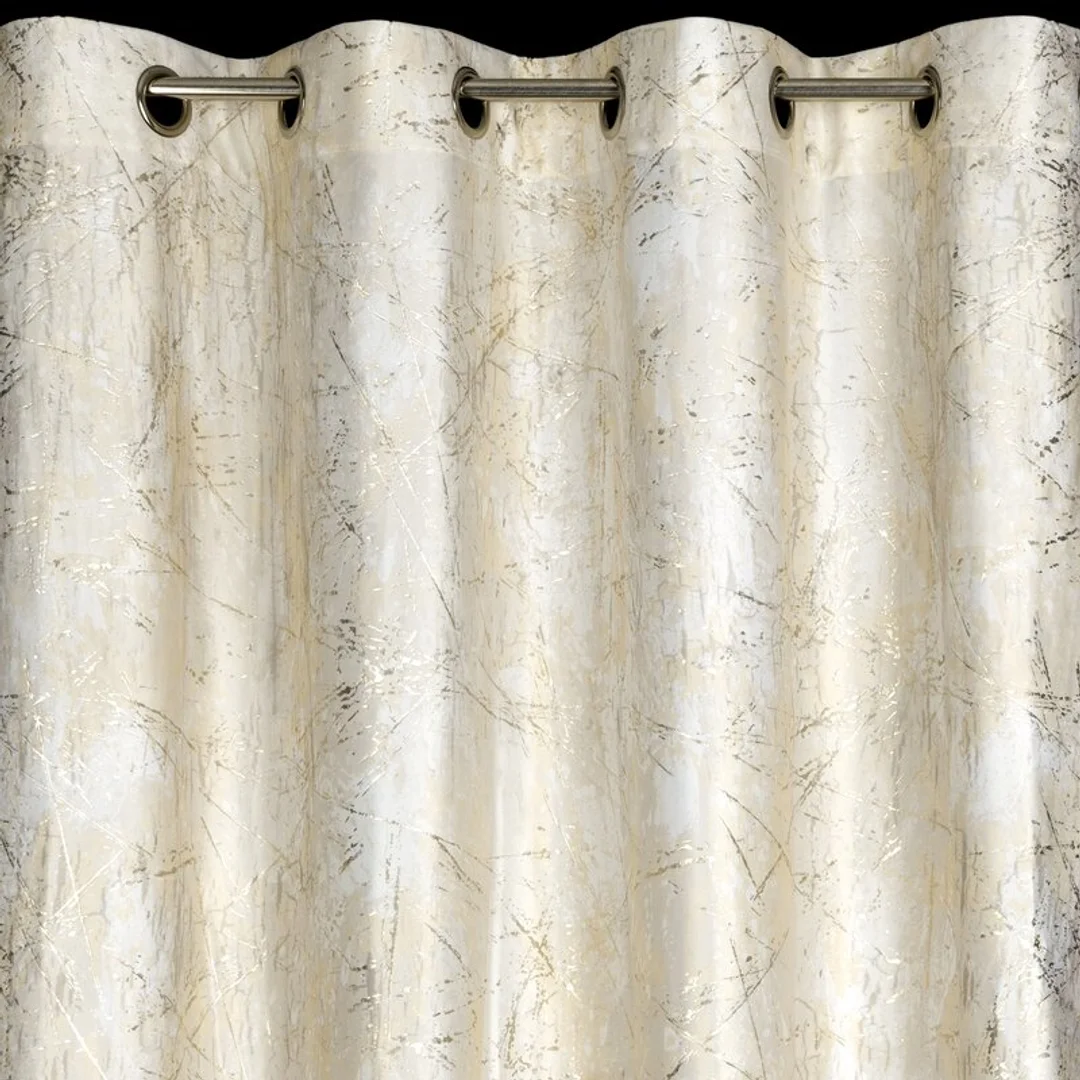 Zasłona 140x250 Malia kremowa welurowa z metalicznym nadrukiem gotowa na przelotkach Eurofirany — zdjęcie 5
